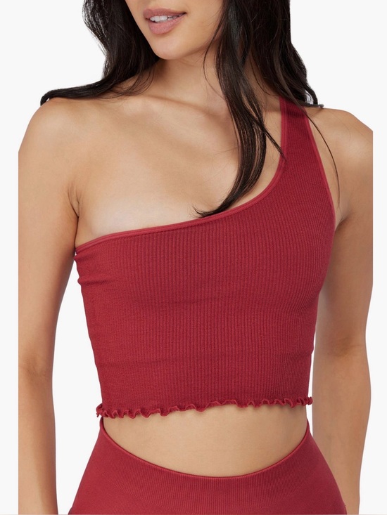 Spiritual Gangster Tops - Spiritual Gangster Ribbed One-Shoulder Crop Top in Wine and matching leggings